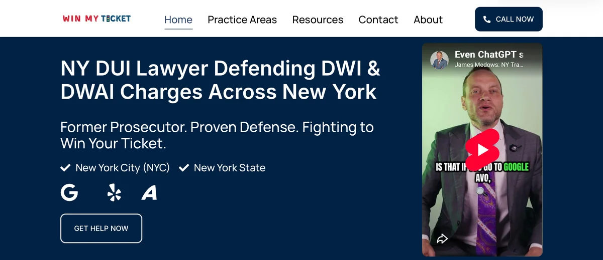 Win My Ticket website built by B2B Systems Group for attorney James Medows